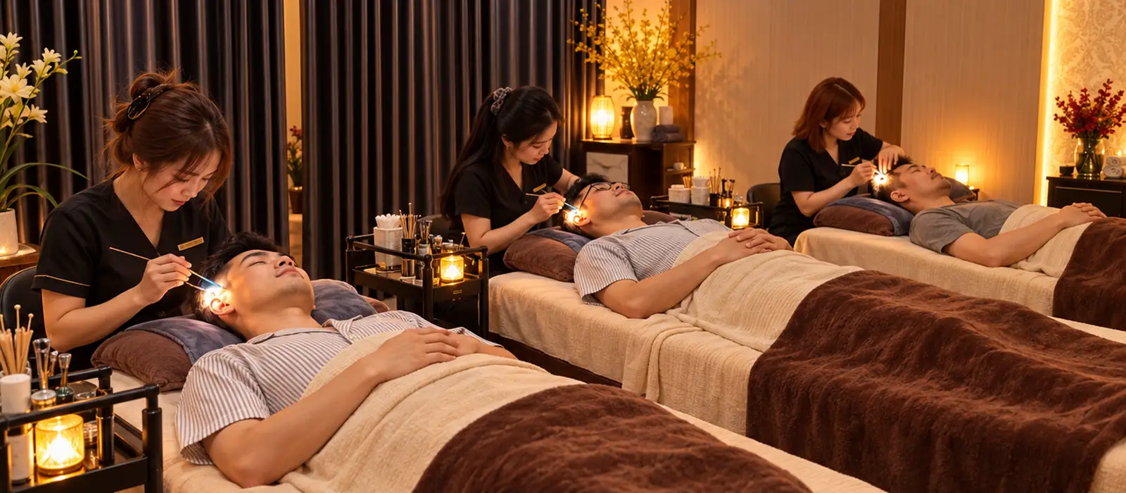 Shampoo and head massage area - adjustable reclining chairs and warm water