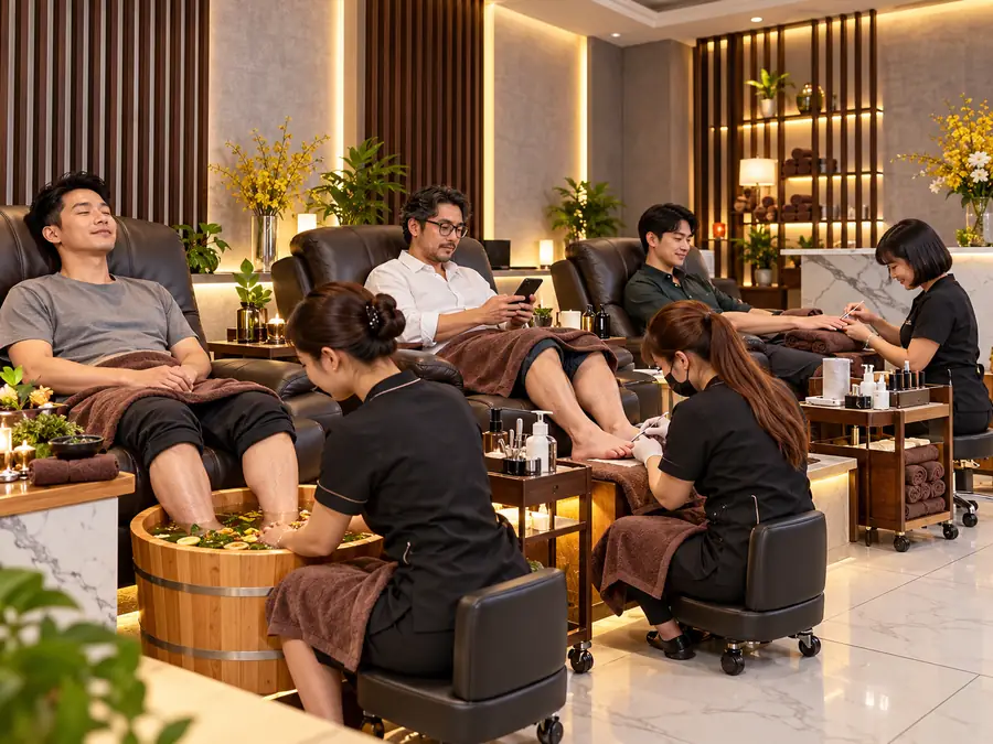 Mineral salt foot bath and foot massage at Hair Salon New Seoul, Hanoi