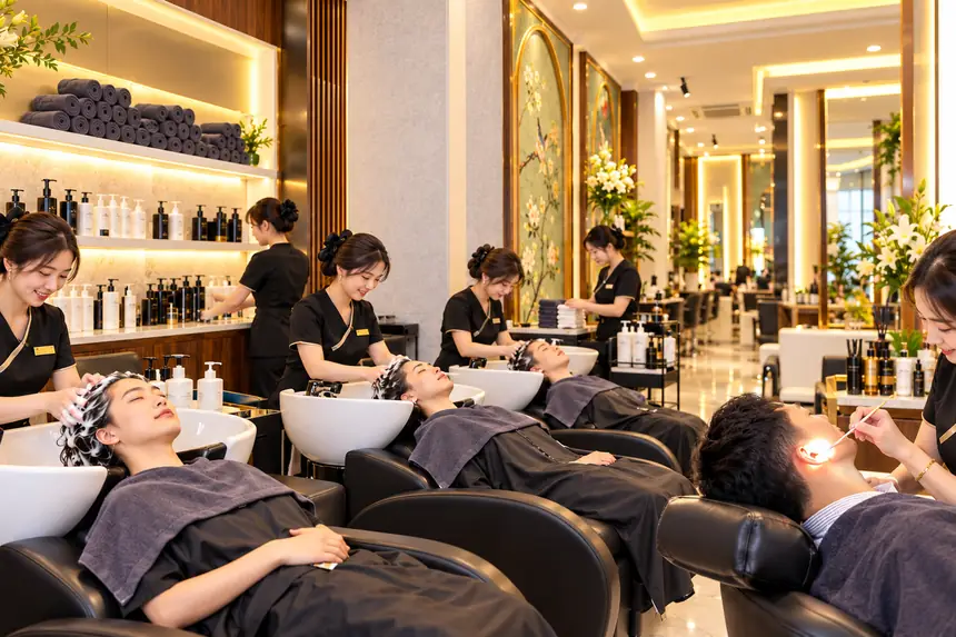 Shampoo and head massage during Combo 1 at Hair Salon New Seoul, My Dinh, Hanoi