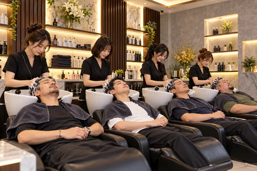 Black hair dye being applied at Hair Salon New Seoul, My Dinh, Hanoi