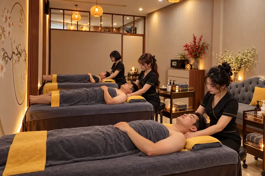 Body massage room at Hair Salon New Seoul in Dinh Thon, My Dinh, Hanoi